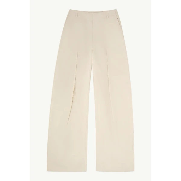 Light Cotton Twill Wide-Leg Trousers in Ecru