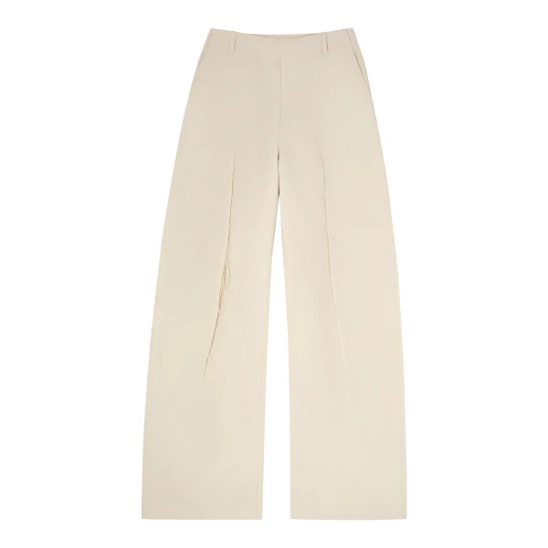 Light Cotton Twill Wide-Leg Trousers in Ecru