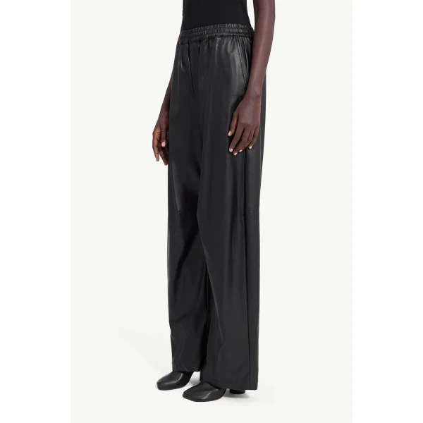 MM6 Maison Margiela Light Pleather Wide-Leg Trousers in Black, view 5 | Wide leg pants | Coveti