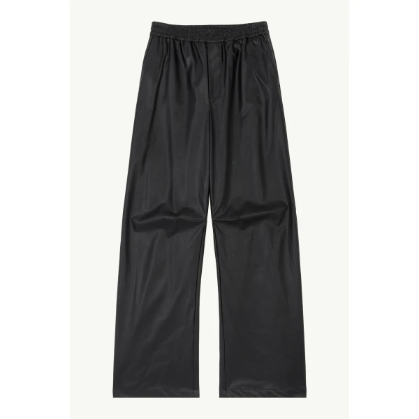 MM6 Maison Margiela Light Pleather Wide-Leg Trousers in Black, view 6 | Wide leg pants | Coveti