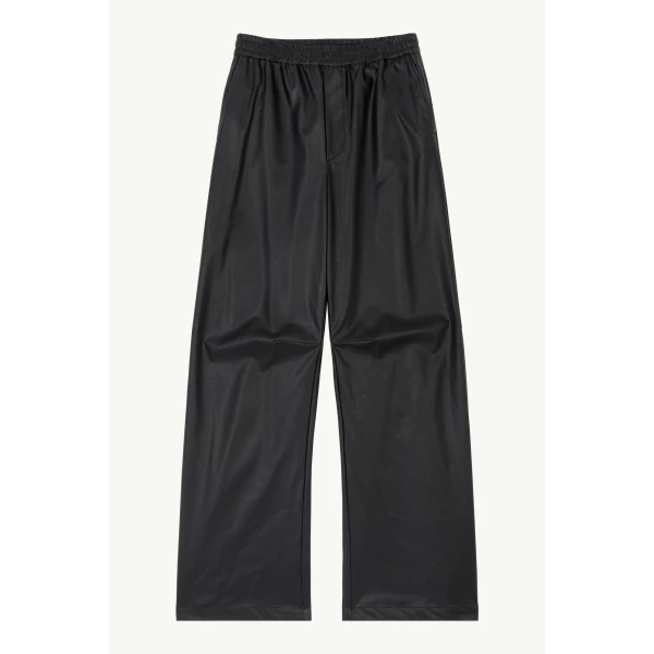 Light Pleather Wide-Leg Trousers in Black