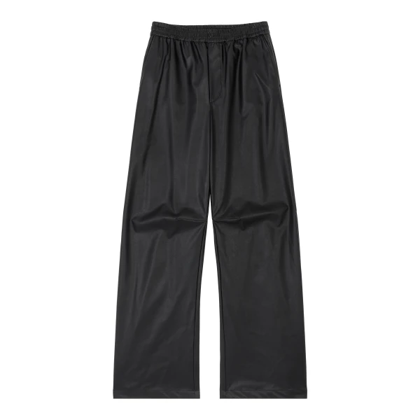 Light Pleather Wide-Leg Trousers in Black