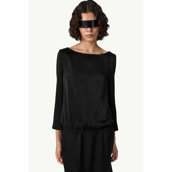 MM6 Maison Margiela Lining-Look Top in Black, view 5 | Long Sleeve | Coveti
