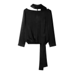 MM6 Maison Margiela Lining-Look Top in Black | Long Sleeve | Coveti