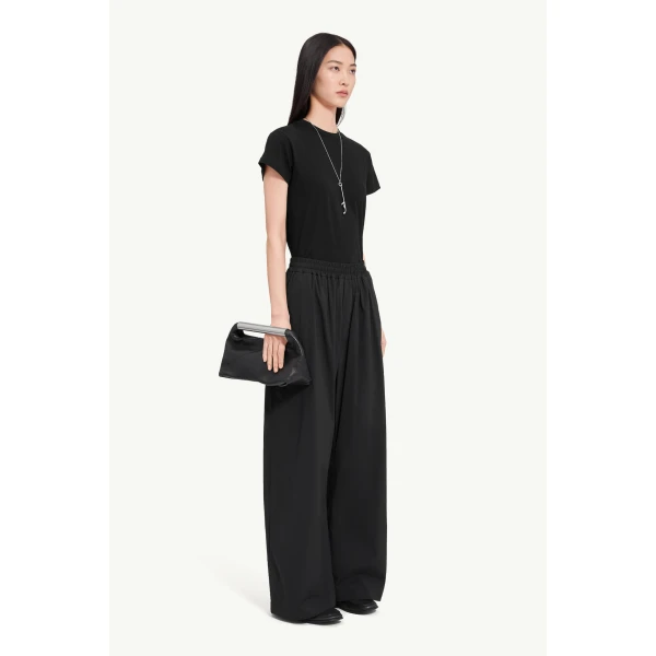 MM6 Maison Margiela Logo-Embroidered Nylon Drawstring Trousers in Black, view 3 | Sweatpants | Coveti