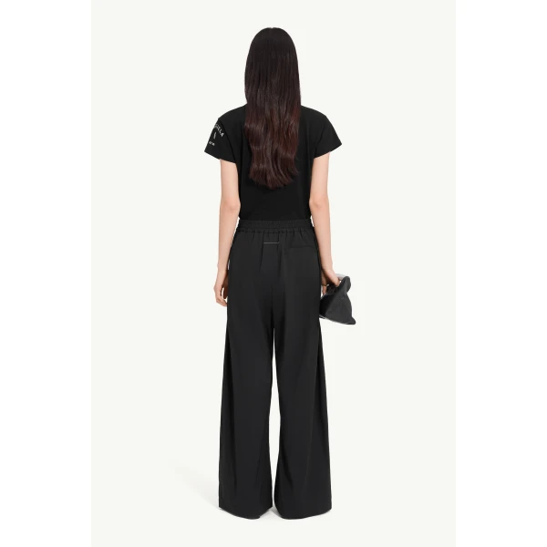 MM6 Maison Margiela Logo-Embroidered Nylon Drawstring Trousers in Black, view 4 | Sweatpants | Coveti