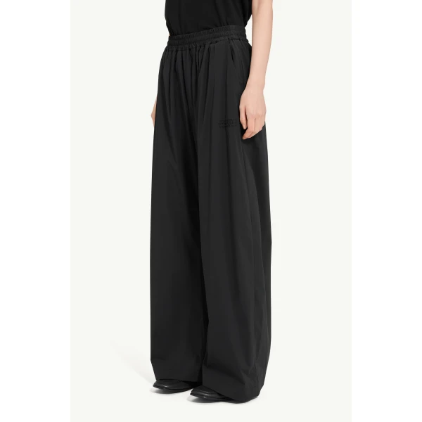 MM6 Maison Margiela Logo-Embroidered Nylon Drawstring Trousers in Black, view 5 | Sweatpants | Coveti