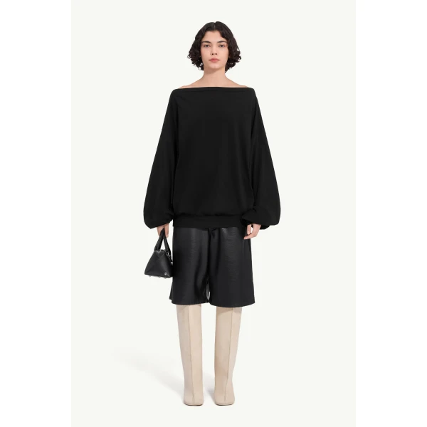 MM6 Maison Margiela Long-Sleeved Asymmetric Top in Black, view 2 | Long Sleeve | Coveti