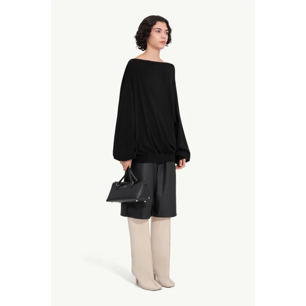MM6 Maison Margiela Long-Sleeved Asymmetric Top in Black, view 3 | Long Sleeve | Coveti