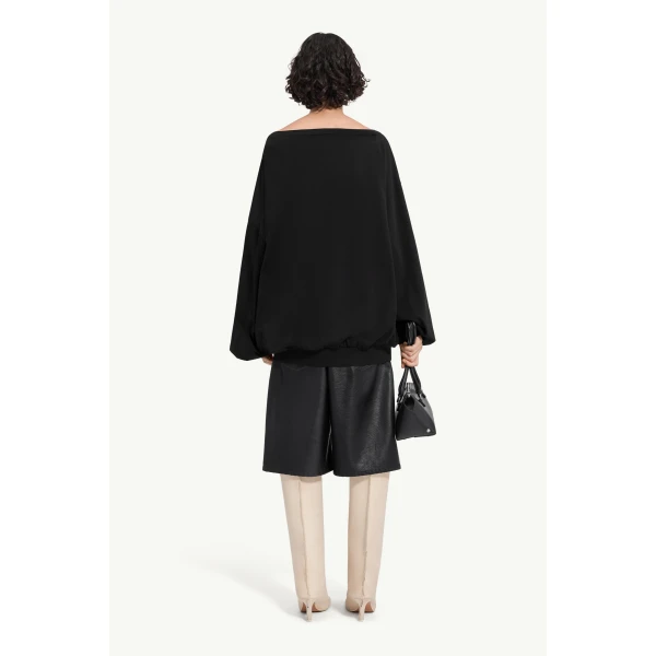 MM6 Maison Margiela Long-Sleeved Asymmetric Top in Black, view 4 | Long Sleeve | Coveti