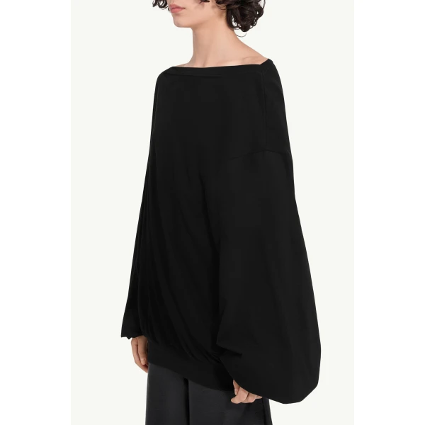 MM6 Maison Margiela Long-Sleeved Asymmetric Top in Black, view 5 | Long Sleeve | Coveti
