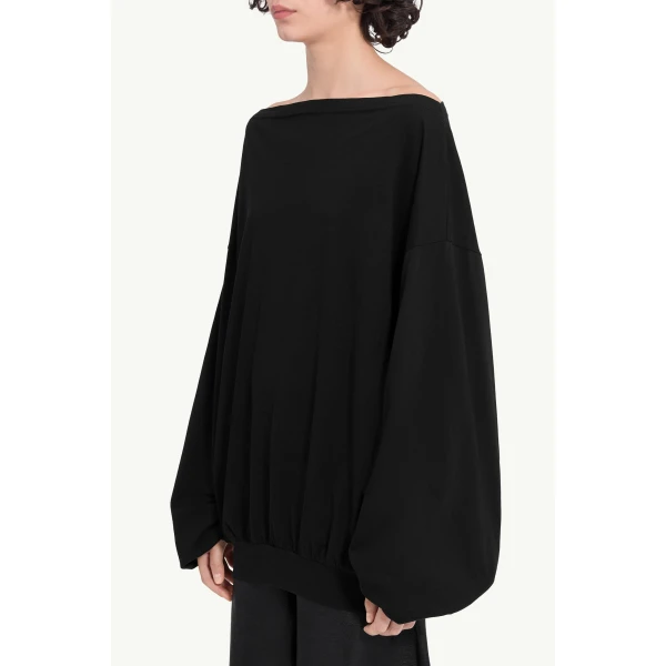 MM6 Maison Margiela Long-Sleeved Asymmetric Top in Black, view 6 | Long Sleeve | Coveti
