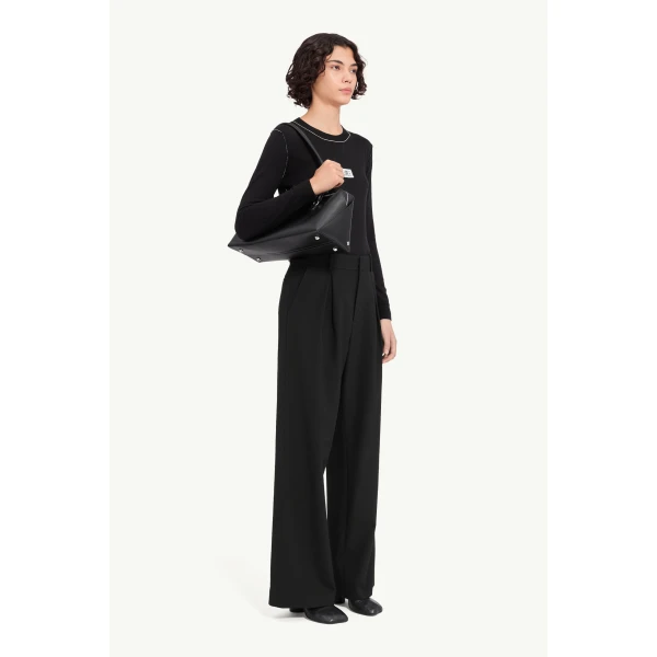 MM6 Maison Margiela Mannequin Label Wool Blend Pleated Trousers in Anthracite, view 3 | Tailored pants | Coveti