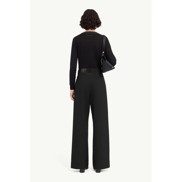 MM6 Maison Margiela Mannequin Label Wool Blend Pleated Trousers in Anthracite, view 4 | Tailored pants | Coveti