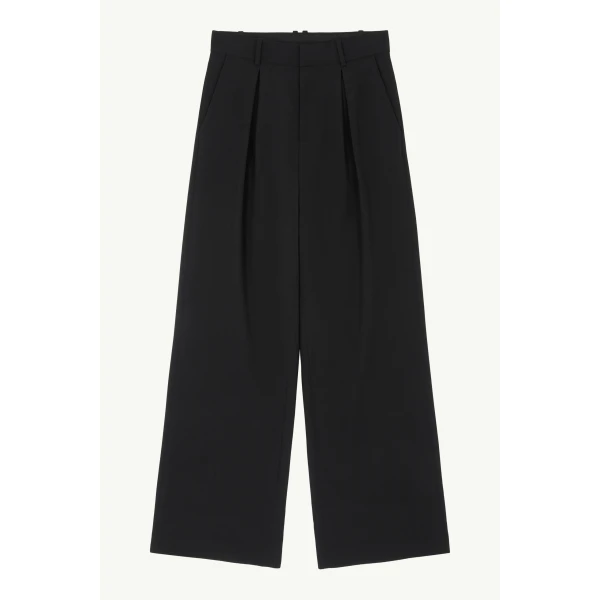 MM6 Maison Margiela Mannequin Label Wool Blend Pleated Trousers in Anthracite, view 6 | Tailored pants | Coveti