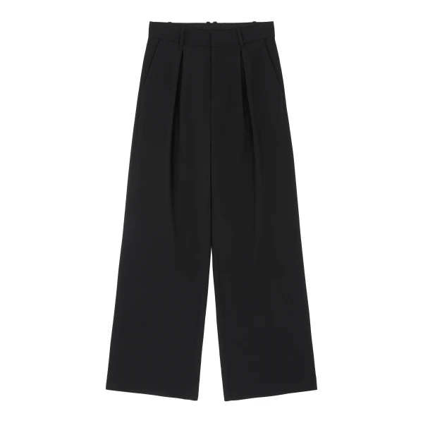 MM6 Maison Margiela Mannequin Label Wool Blend Pleated Trousers in Anthracite | Tailored pants | Coveti