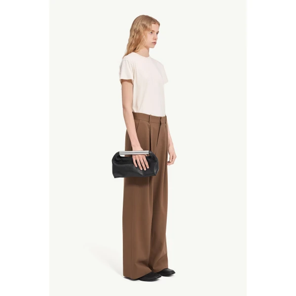 MM6 Maison Margiela Mannequin Label Wool Blend Pleated Trousers in Brown, view 3 | Tailored pants | Coveti