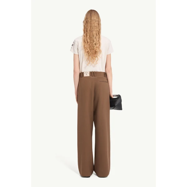 MM6 Maison Margiela Mannequin Label Wool Blend Pleated Trousers in Brown, view 4 | Tailored pants | Coveti