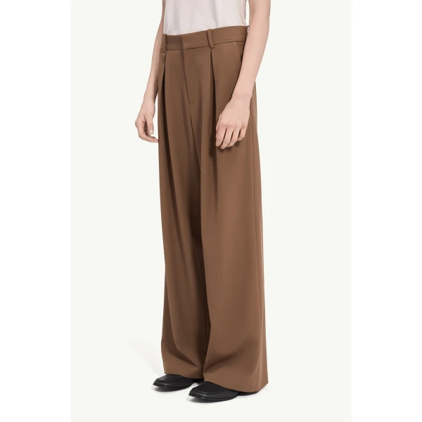 MM6 Maison Margiela Mannequin Label Wool Blend Pleated Trousers in Brown, view 5 | Tailored pants | Coveti