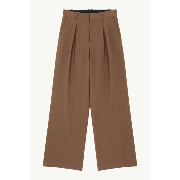 MM6 Maison Margiela Mannequin Label Wool Blend Pleated Trousers in Brown, view 6 | Tailored pants | Coveti