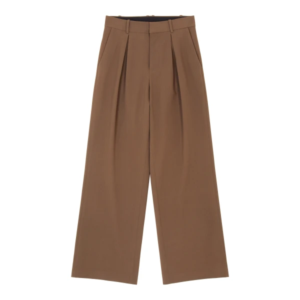 Mannequin Label Wool Blend Pleated Trousers in Brown