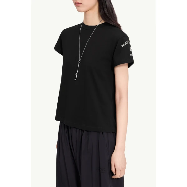 MM6 Maison Margiela Mannequin-Print Cotton Jersey T-Shirt in Black, view 5 | T-shirts | Coveti