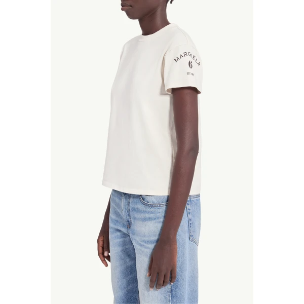 MM6 Maison Margiela Mannequin-Print Cotton Jersey T-Shirt in Ecru, view 5 | T-shirts | Coveti