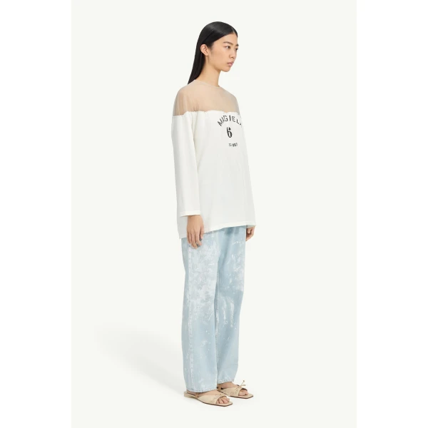MM6 Maison Margiela Mannequin Print Jersey Top in White, view 3 | T-shirts | Coveti