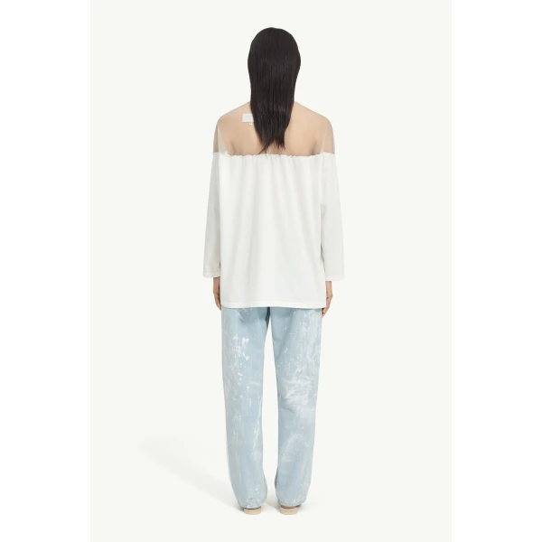 MM6 Maison Margiela Mannequin Print Jersey Top in White, view 4 | T-shirts | Coveti