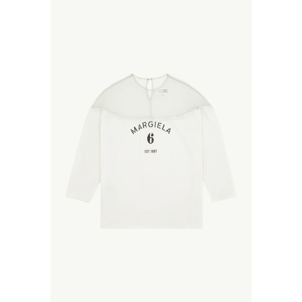 MM6 Maison Margiela Mannequin Print Jersey Top in White, view 6 | T-shirts | Coveti