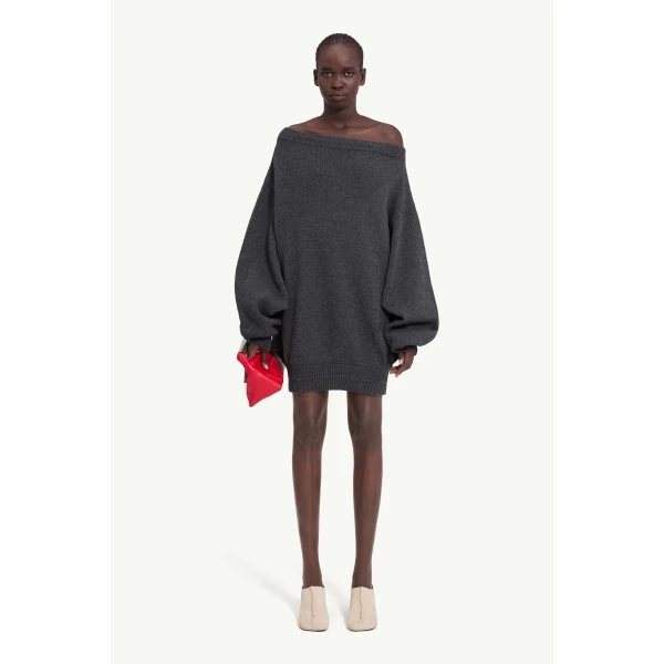MM6 Maison Margiela Merino Wool Knitted Dress in Dark Grey, view 2 | Mini Dresses | Coveti