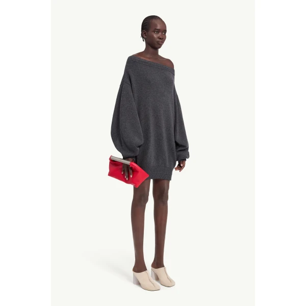 MM6 Maison Margiela Merino Wool Knitted Dress in Dark Grey, view 3 | Mini Dresses | Coveti