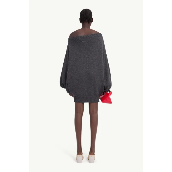MM6 Maison Margiela Merino Wool Knitted Dress in Dark Grey, view 4 | Mini Dresses | Coveti
