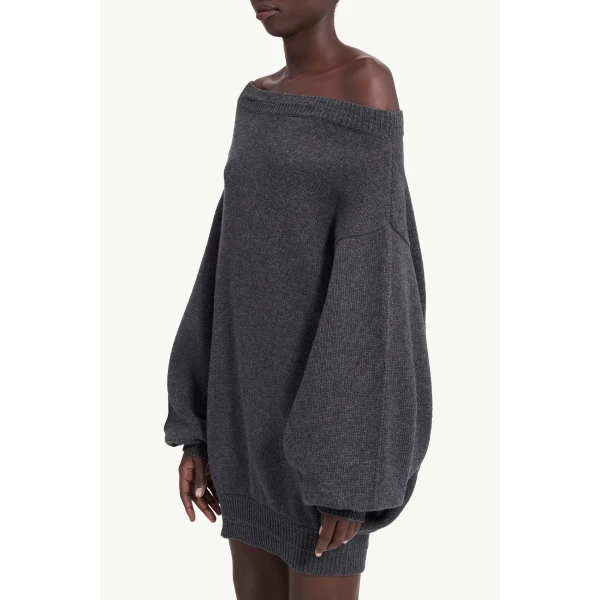 MM6 Maison Margiela Merino Wool Knitted Dress in Dark Grey, view 5 | Mini Dresses | Coveti