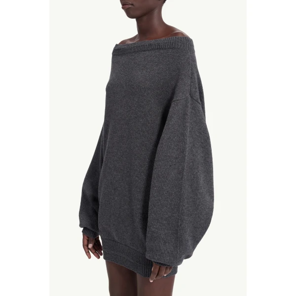MM6 Maison Margiela Merino Wool Knitted Dress in Dark Grey, view 6 | Mini Dresses | Coveti