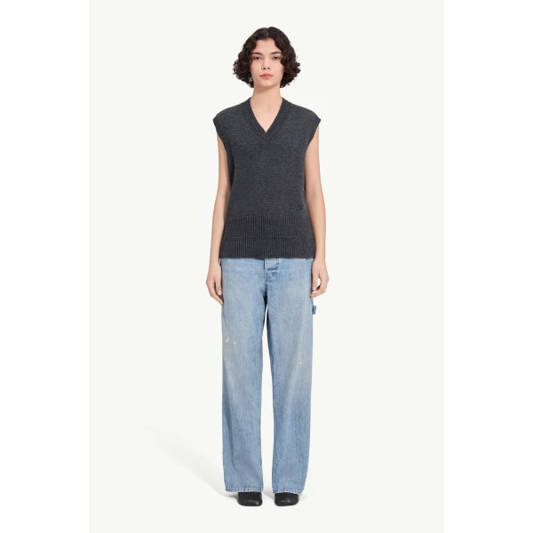 MM6 Maison Margiela Merino Wool Knitted Gilet in Dark Grey, view 2 | Sweaters | Coveti