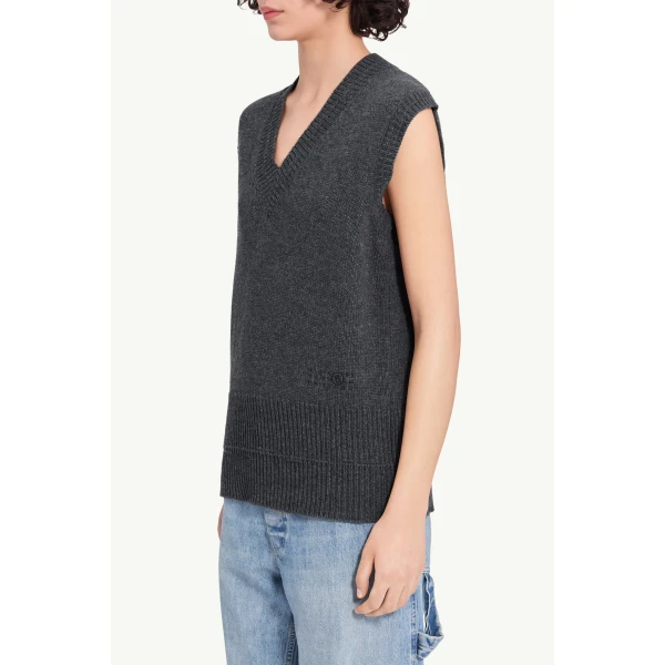 MM6 Maison Margiela Merino Wool Knitted Gilet in Dark Grey, view 4 | Sweaters | Coveti
