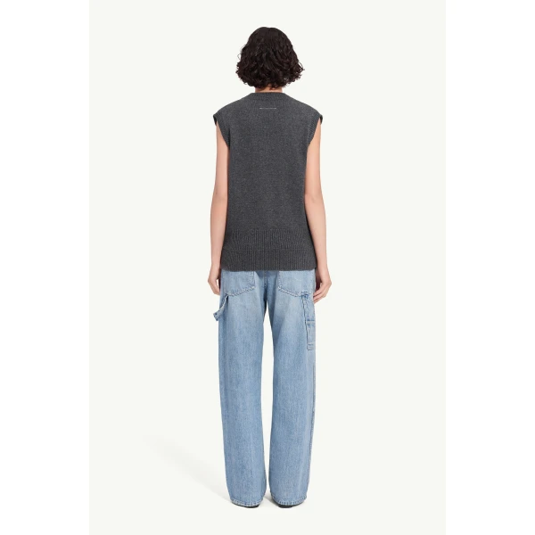 MM6 Maison Margiela Merino Wool Knitted Gilet in Dark Grey, view 5 | Sweaters | Coveti