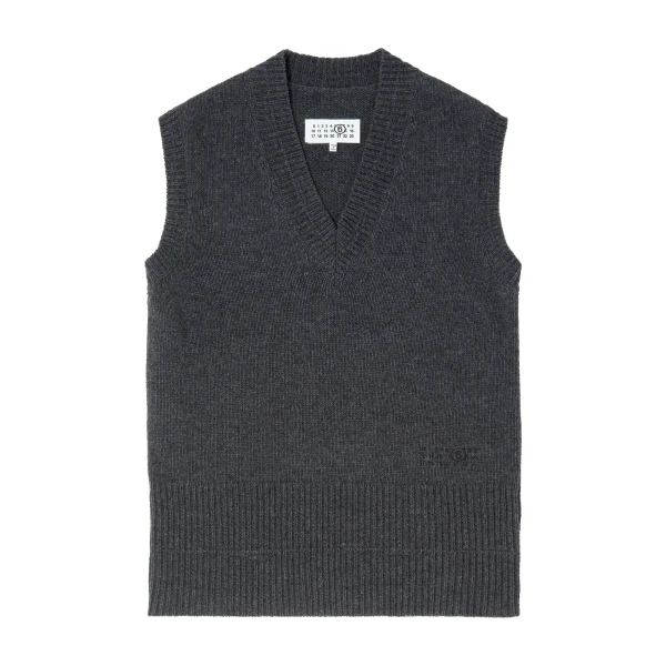MM6 Maison Margiela Merino Wool Knitted Gilet in Dark Grey | Sweaters | Coveti