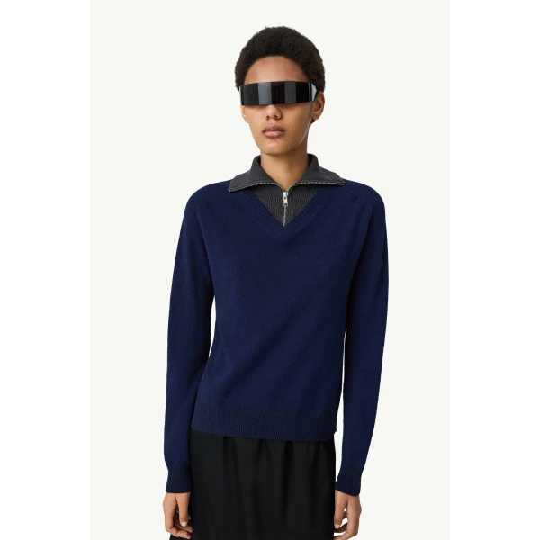 MM6 Maison Margiela Multi Neckline Knit Jumper in Navy, view 5 | Sweaters | Coveti