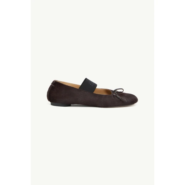 MM6 Maison Margiela Numeric Elastic Ballerinas in Ponyhair in Tapenade, view 2 | Flats | Coveti