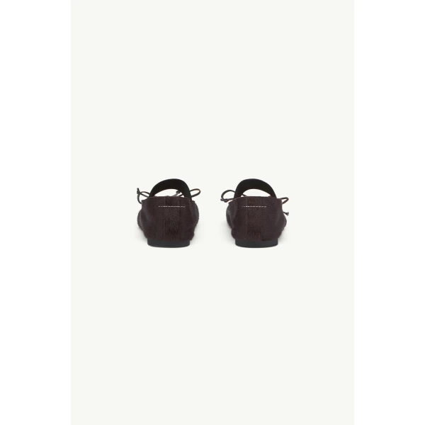 MM6 Maison Margiela Numeric Elastic Ballerinas in Ponyhair in Tapenade, view 4 | Flats | Coveti
