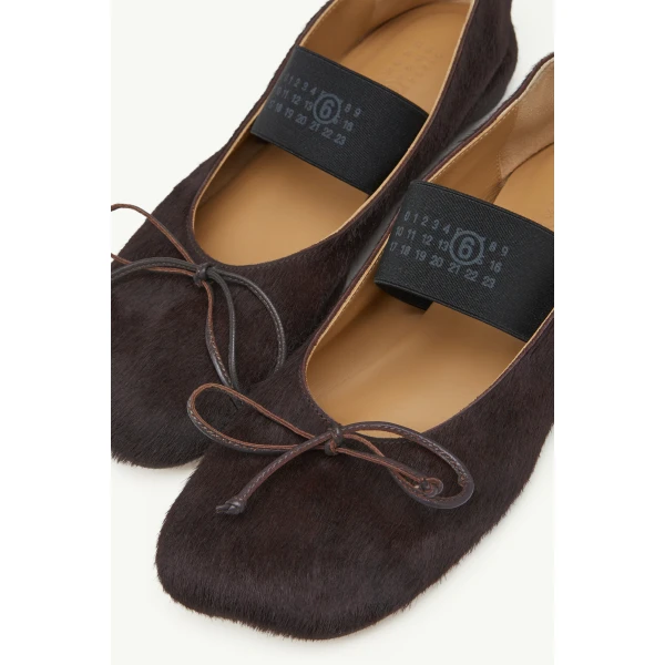 MM6 Maison Margiela Numeric Elastic Ballerinas in Ponyhair in Tapenade, view 5 | Flats | Coveti