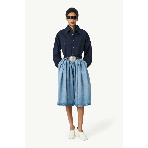 MM6 Maison Margiela Numeric Embroidery Denim Shorts in Blue, view 2 | Denim Shorts | Coveti