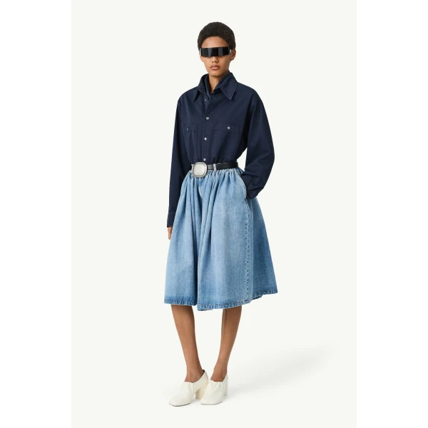 MM6 Maison Margiela Numeric Embroidery Denim Shorts in Blue, view 3 | Denim Shorts | Coveti