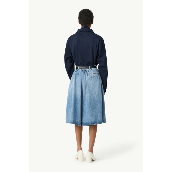 MM6 Maison Margiela Numeric Embroidery Denim Shorts in Blue, view 4 | Denim Shorts | Coveti