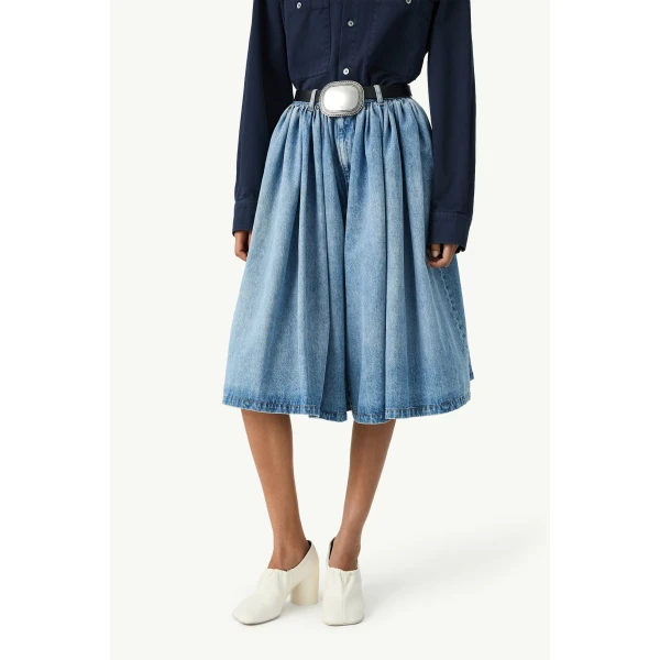 MM6 Maison Margiela Numeric Embroidery Denim Shorts in Blue, view 5 | Denim Shorts | Coveti