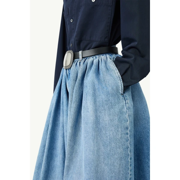 MM6 Maison Margiela Numeric Embroidery Denim Shorts in Blue, view 6 | Denim Shorts | Coveti