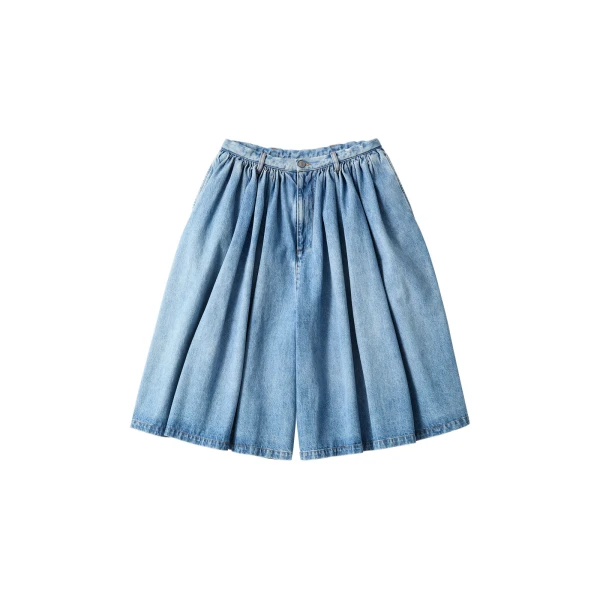 Numeric Embroidery Denim Shorts in Blue