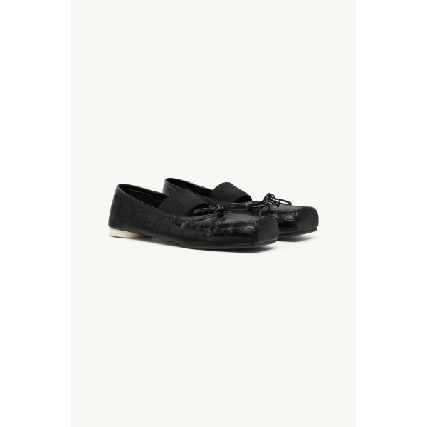 MM6 Maison Margiela Numeric Square-Toe Ballerinas in Black, view 3 | Flats | Coveti